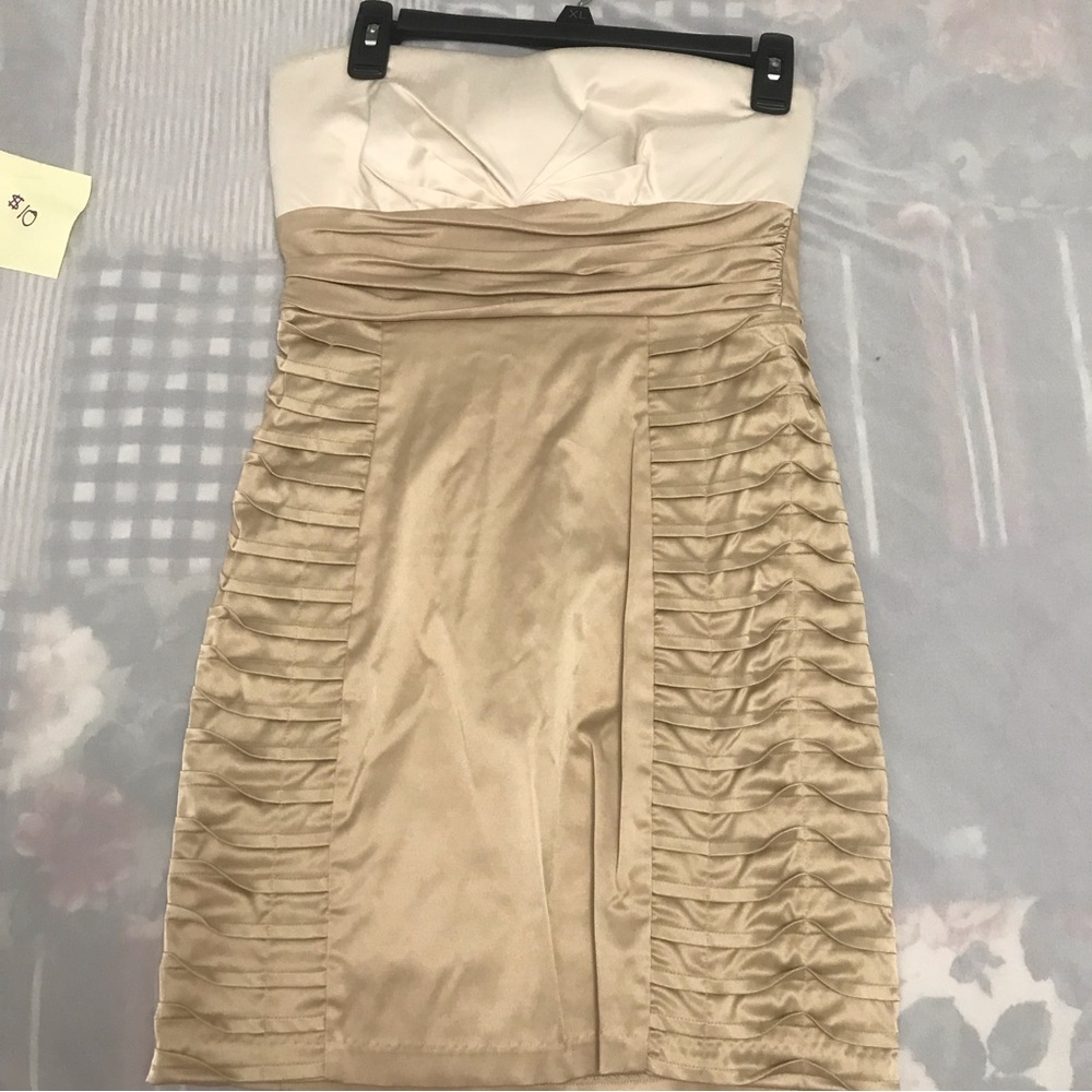 XOXO Golden Ruched Strapless Dress